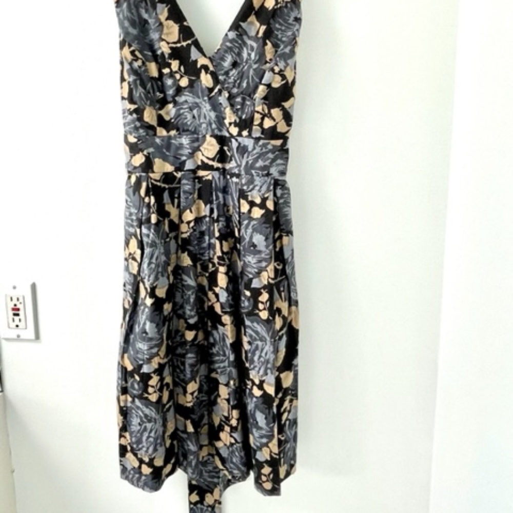 Blue-grey and taupe floral summer dress